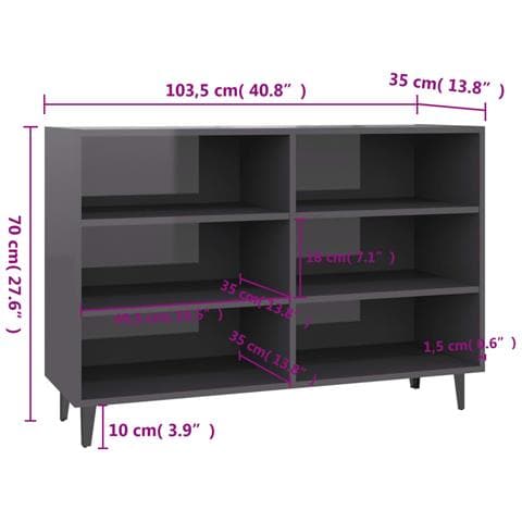 Credenza Grigio Lucido 103,5x35x70 cm in Legno Multistrato - Foto 2