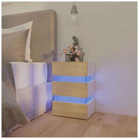 Comodino con Luci LED Bianco e Sonoma 45x35x67cm in Multistrato - Foto 2