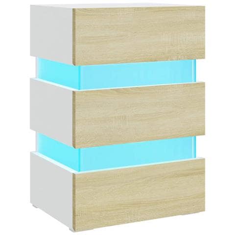 Comodino con Luci LED Bianco e Sonoma 45x35x67cm in Multistrato - Foto 1
