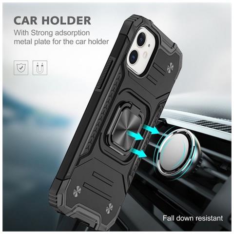 Custodia Alta Protezione Con Anello Per Apple Iphone 14 Black - Foto 2