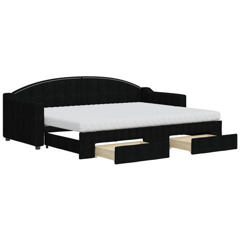 Divano Letto Estraibile Con Cassetti Nero 80x200 Cm In Tessuto - Foto 1