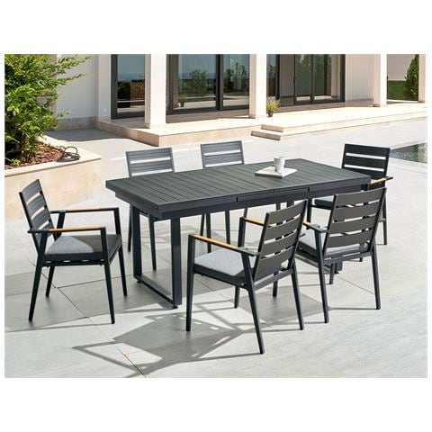 Set Da Pranzo 6 Posti Metallo Nero Grigio E Legno Chiaro Valcanetto /taviano - Foto 1