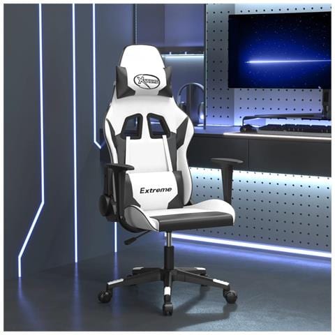 Sedia Da Gaming Massaggiante Bianco E Nero In Similpelle - Foto 1