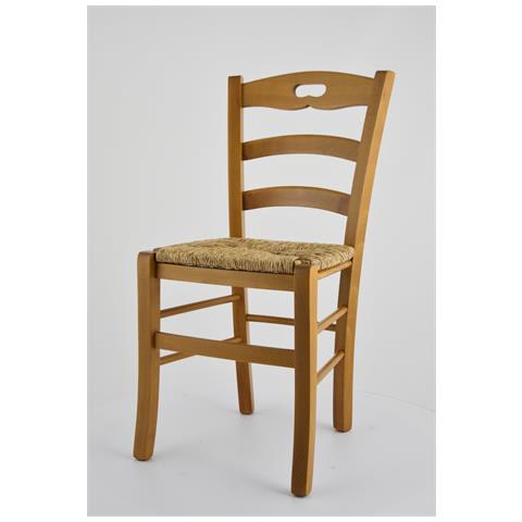 Set 4 Sedie Modello Savoie Per Cucina Bar E Sala Da Pranzo, Robusta Struttura In Legno Di Faggio Color Rovere E Seduta In Paglia - Foto 2