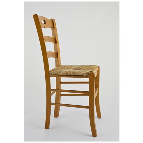 Set 4 Sedie Modello Savoie Per Cucina Bar E Sala Da Pranzo, Robusta Struttura In Legno Di Faggio Color Rovere E Seduta In Paglia - Foto 4