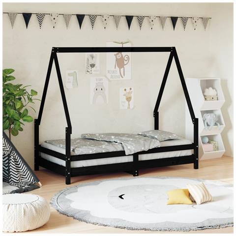 Giroletto per Bambini Nero 80x160 cm in Legno Massello di Pino - Foto 8
