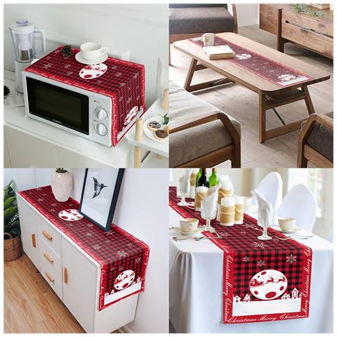 Tovaglietta Natalizia Fukpo In Cotone E Lino, Rosso Con Motivo Festivo - Foto 2