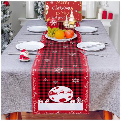 Tovaglietta Natalizia Fukpo In Cotone E Lino, Rosso Con Motivo Festivo - Foto 1