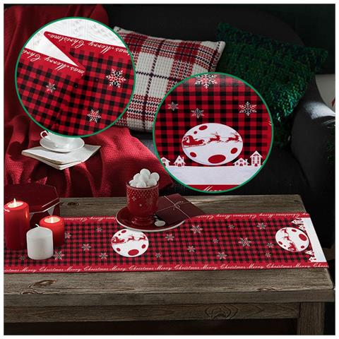 Tovaglietta Natalizia Fukpo In Cotone E Lino, Rosso Con Motivo Festivo - Foto 6