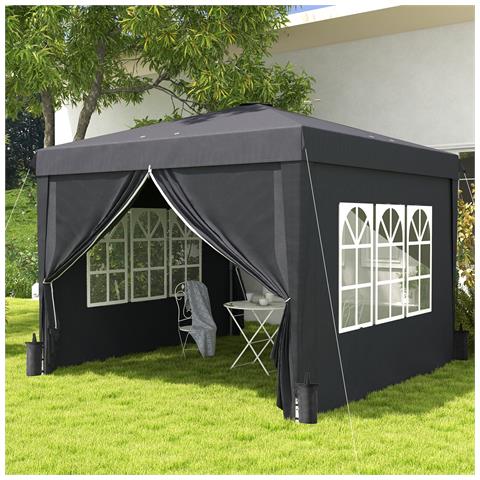 Gazebo 3x3 ad Altezza Regolabile con Fori di Drenaggio e Borsa da Trasporto, in Metallo, Grigio - Foto 2