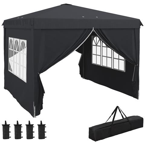 Gazebo 3x3 ad Altezza Regolabile con Fori di Drenaggio e Borsa da Trasporto, in Metallo, Grigio - Foto 1