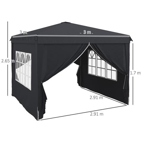 Gazebo 3x3 ad Altezza Regolabile con Fori di Drenaggio e Borsa da Trasporto, in Metallo, Grigio - Foto 6
