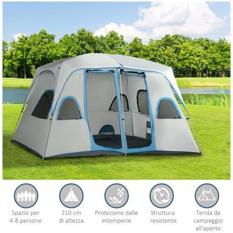 Tenda da Campeggio 4-8 Posti con 2 Stanze e Finestre Anti-UV e Impermeabile, Grigia - Foto 2