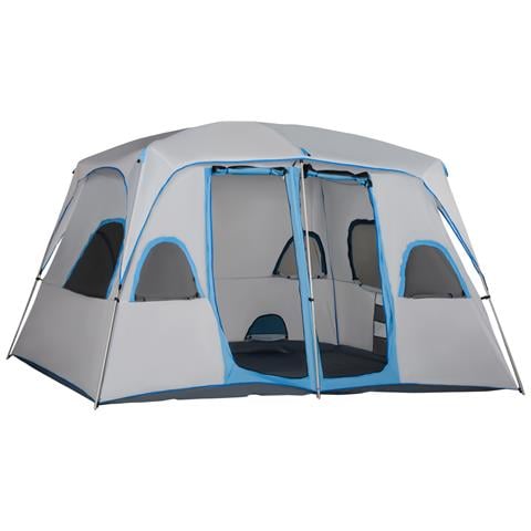 Tenda da Campeggio 4-8 Posti con 2 Stanze e Finestre Anti-UV e Impermeabile, Grigia - Foto 1