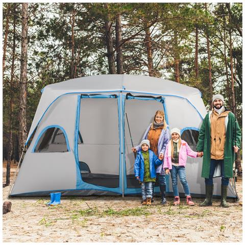 Tenda da Campeggio 4-8 Posti con 2 Stanze e Finestre Anti-UV e Impermeabile, Grigia - Foto 6