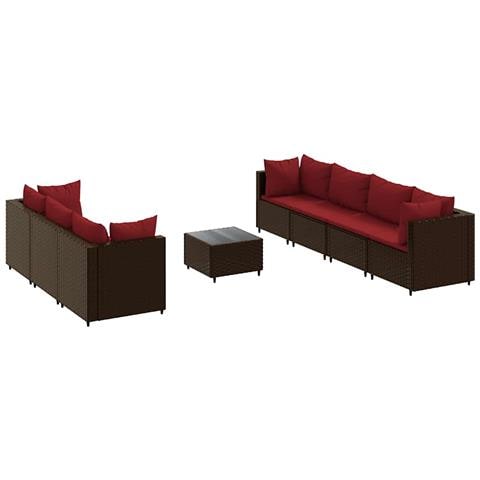 Set Divani Da Giardino 8 Pz Con Cuscini In Polyrattan Marrone - Foto 2