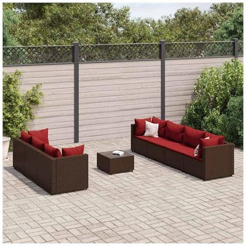 Set Divani Da Giardino 8 Pz Con Cuscini In Polyrattan Marrone - Foto 1