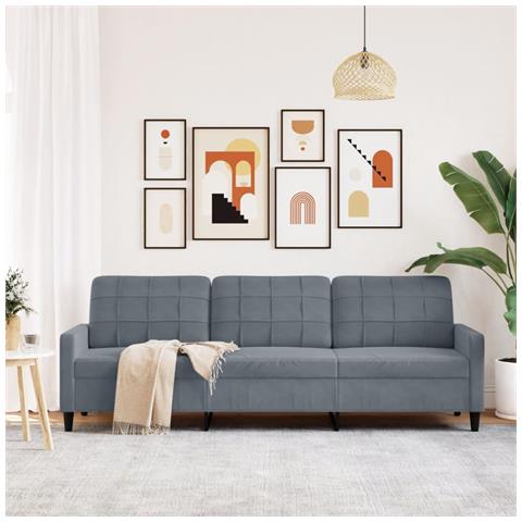 Divano A 3 Posti Grigio Scuro 210 Cm In Velluto - Foto 3