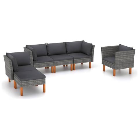 Set Divani Da Giardino 6pz Polyrattan Legno Di Eucalipto Grigio - Foto 2
