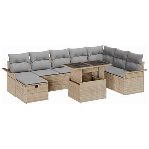 Set Divani Giardino 9 Pezzi con Cuscini Beige Polyrattan - Foto 1