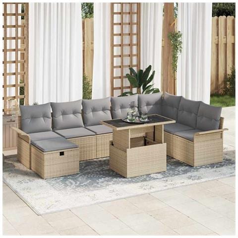 Set Divani Giardino 9 Pezzi con Cuscini Beige Polyrattan - Foto 2