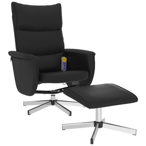 Poltrona Massaggio Reclinabile con Sgabello Nero in Similpelle - Foto 1