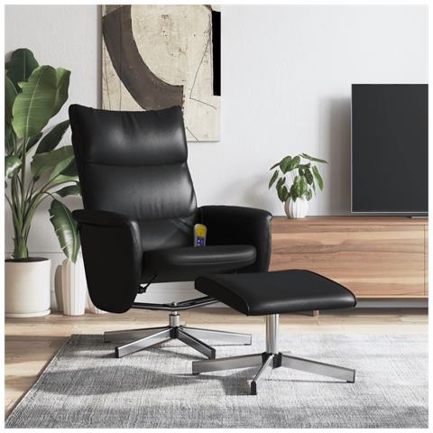 Poltrona Massaggio Reclinabile con Sgabello Nero in Similpelle - Foto 2