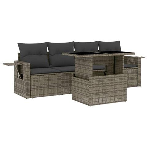 Set Divano da Giardino 5 pz con Cuscini Grigio in Polyrattan - Foto 1