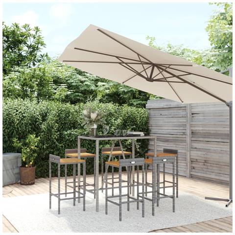 Set Bar Giardino 7pz Grigio Polyrattan e Legno Massello Acacia - Foto 2