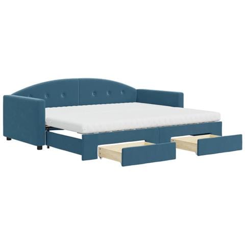 Divano Letto Estraibile con Cassetti Blu 90x200 cm in Velluto - Foto 1