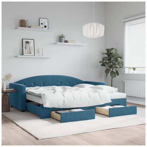 Divano Letto Estraibile con Cassetti Blu 90x200 cm in Velluto - Foto 2