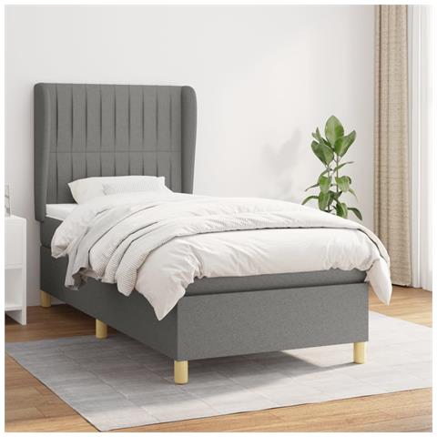 Giroletto a Molle con Materasso Grigio Scuro 80x200 cm Tessuto - Foto 2