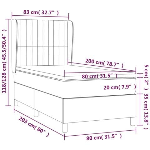 Giroletto a Molle con Materasso Grigio Scuro 80x200 cm Tessuto - Foto 7