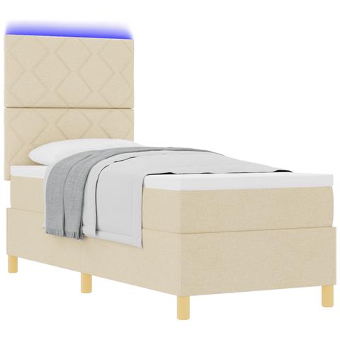 Letto a molle con materasso e LED crema 80x200 cm in tessuto - Foto 1