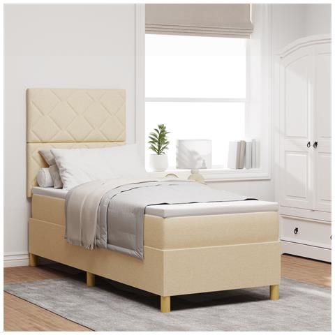 Letto a molle con materasso e LED crema 80x200 cm in tessuto - Foto 2