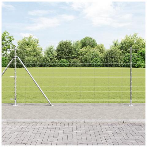 Recinzione Campo  1.2x50 m Acciaio Zincato, Posti Recinzione  con Piastra Base 13 pcs Ø32mm 68.5cm Acciaio Zincato - Foto 2