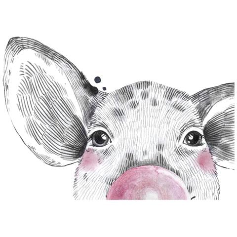 Set Di 6 Stampe Animali Bambini Con Gomma Da Masticare Cervo Maiali Elefante Coniglio Mucca Zorro A3 Cornice Nera - Foto 6