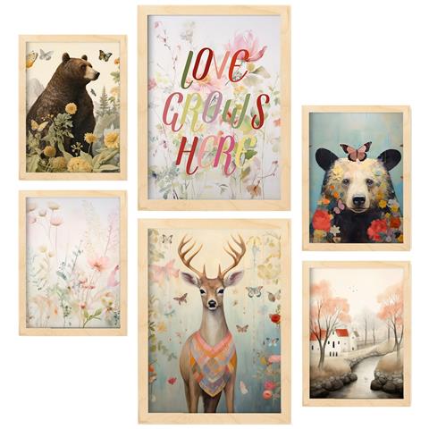 Set Di 6 Stampe Fiori E Farfalle Nelle Frasi Per Bambini: Dipinti Decorativi Estetici Per Il Tuo Soggiorno A Casa A3 & A4 Telaio In Legno Chiaro - Foto 1