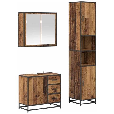 Set di mobili per il bagno con cassetto 3 pcs Legno vecchio - Foto 1