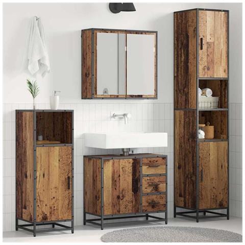 Set di mobili per il bagno con cassetto 3 pcs Legno vecchio - Foto 2