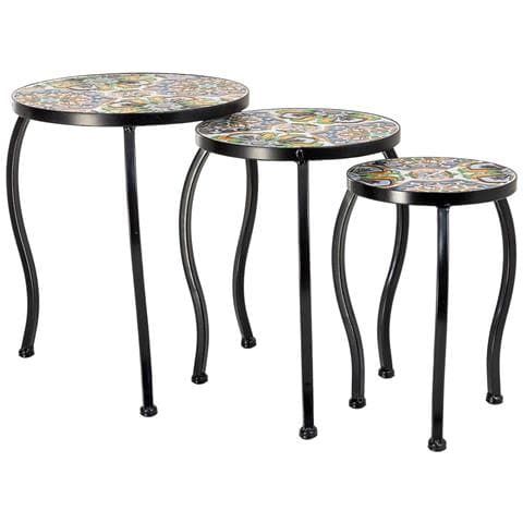 Set 3 Pezzi In Mosaico E Ferro Battuto, Verde, 33x33x37h-28x28x33h-23x - Foto 1