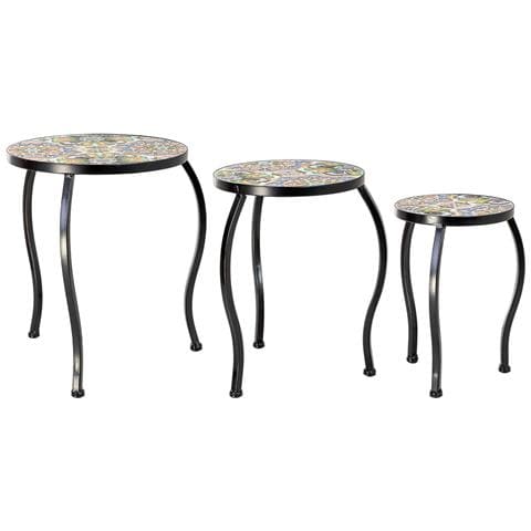 Set 3 Pezzi In Mosaico E Ferro Battuto, Verde, 33x33x37h-28x28x33h-23x - Foto 2