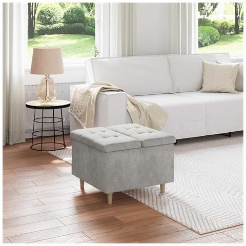 Pouf contenitore Grigio chiaro 60 x 60 x 45 cm Velluto - Foto 2