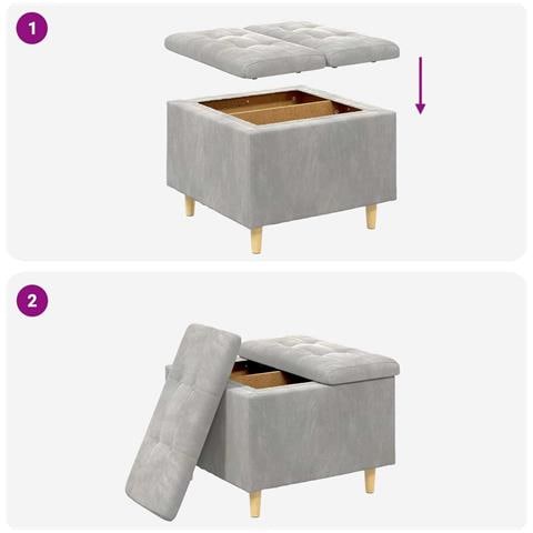 Pouf contenitore Grigio chiaro 60 x 60 x 45 cm Velluto - Foto 9