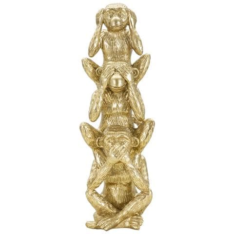 Scultura Tre Scimmie Sagge Tower In Resina Dorata - Foto 1