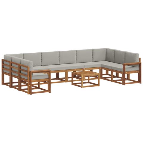 Set di divani da esterno 11 pcs Grigio Naturale e Chiaro - Foto 1