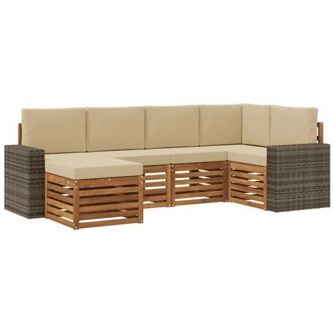 Set divano sezionale con cuscino 6 pcs Naturale e Beige - Foto 1