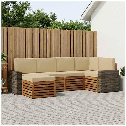 Set divano sezionale con cuscino 6 pcs Naturale e Beige - Foto 2