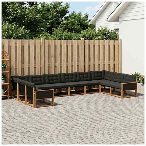 Set di divani da esterno con cuscino 10 pcs Naturale e Nero - Foto 2