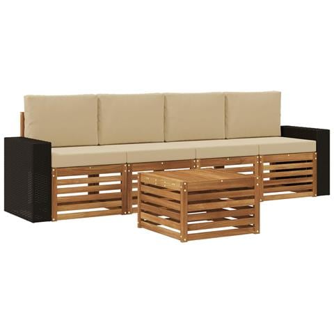 Set di divani da esterno con cuscino 5 pcs Naturale e Beige - Foto 1